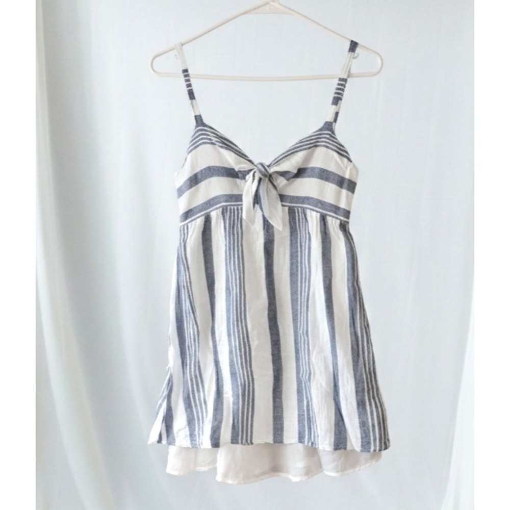 Socialite Striped Tie Front Mini Dress Size S Blue White‎ Smocked Back Summer